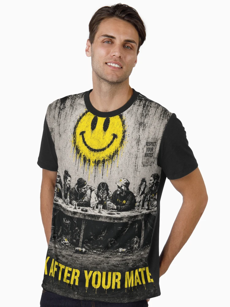 Look After Your Mates black graphic t-shirt